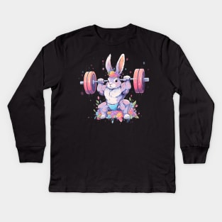 bunny at gym Kids Long Sleeve T-Shirt